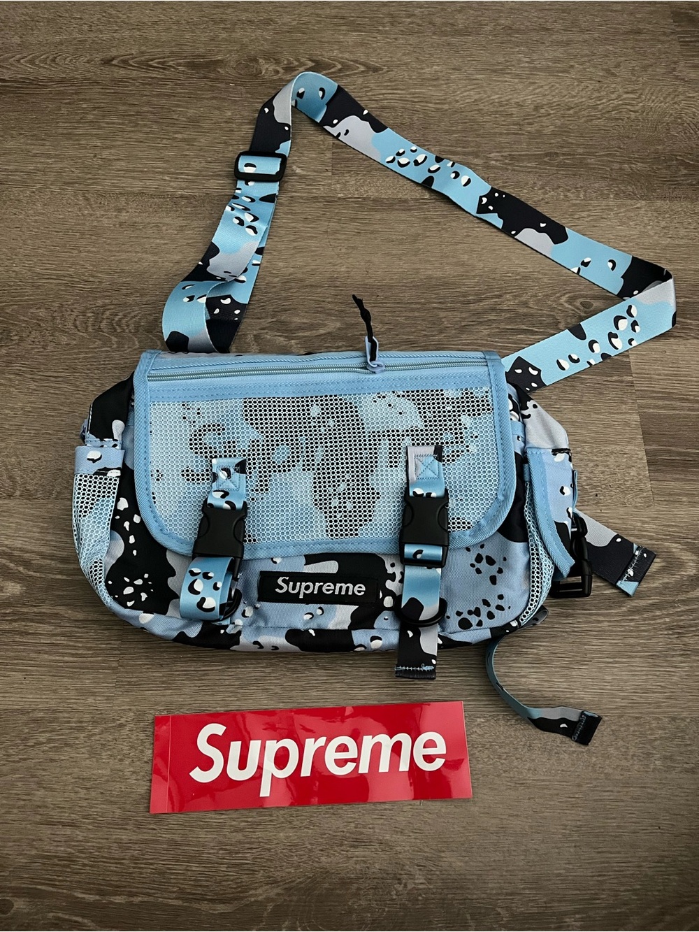 Supreme Light Blue & Black Camo Messenger Bag